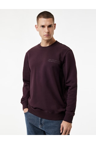 Koton Uzun Kollu Bisiklet Yaka Pamuklu Baskılı Sweatshirt Bordo 6wam70167mk