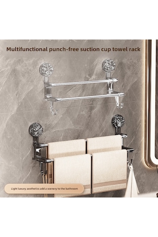 Geeroyoo Banyo İçin Süper Hafif Süksiyonlu İki Çubuklu Havlu Rakusu - Islak Ve Kuru Havlu Tutucu, Kolay Kurulum, Lüks Tasarım Diğer