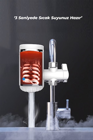 Robo Taşınabilir Dijital Sıcak Su Musluğu Tüm Bataryalara Ve Musluk Tiplerine Uyumludur Beyaz