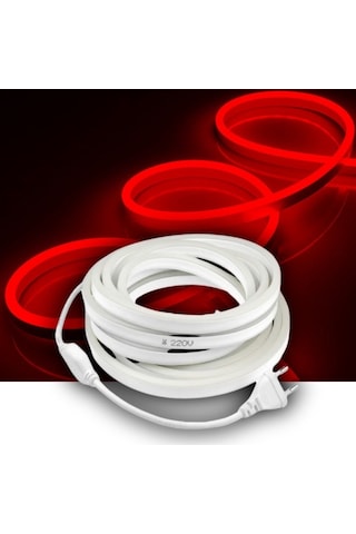 Kırmızı Neon Şerit Led Fişli 220v Esnek Dış Mekan, Bahçe, Açık Alan Dekoratif Aydınlatma 50 Metre