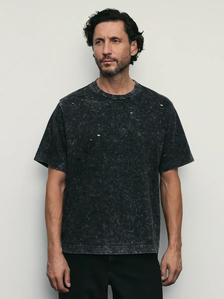 Zarına Düz Kesimli Yıkama Etkili Spor Tişört. 311716072 Koyu Gri