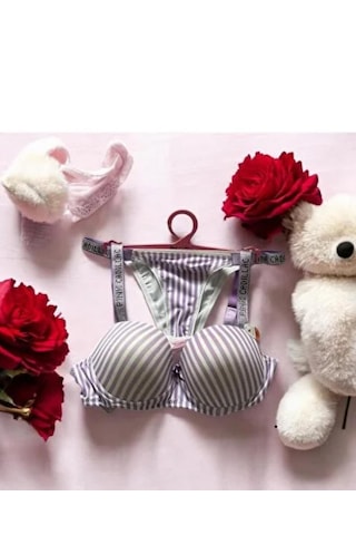 Kızıl Gece Taşlı Çizgili Push Up Südyen Takımı Mor