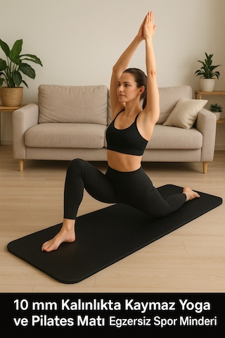 10 Mm Kalınlıkta Kaymaz Premium Yoga Ve Pilates Matı Egzersiz Spor Minderi 185 X 61 Cm İthal Siyah