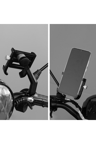 Agr03 K07 Alüminyum Alaşımlı 360 Dönen Motosiklet Cep Telefonu Tutucu Standı - Siyah