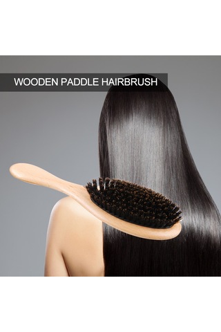 Xiyyadms Ahşap Saplı Domuz Tüyü Saç Fırçası - Masaj Ve Doku Açıcı Saç Bakımı Enstrümanı