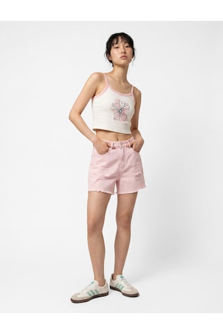 Koton Slim Fit İp Askılı Çiçek Baskılı Pamuklu Bluz Ekru 6sal30198ık