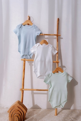 Lilabio %100 Organik Pamuk 3'lü Jakarlı Kısa Kollu Bebek Body Seti Çok Renkli