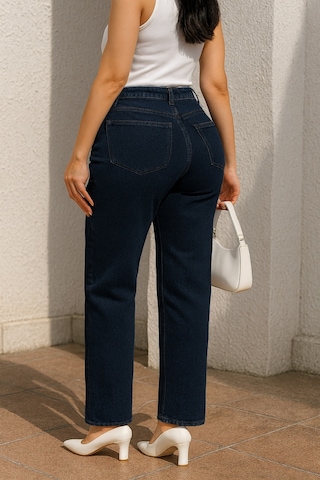 Cedy Denim Cedy Denım - Kadın Büyük Benden Boru Paça Yüksek Bel Regular Fit Likralı Pantolon C626 Lacivert
