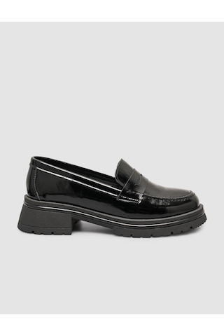 Hakiki Rugan Deri Siyah Kadın Loafer Ayakkabı Siyah