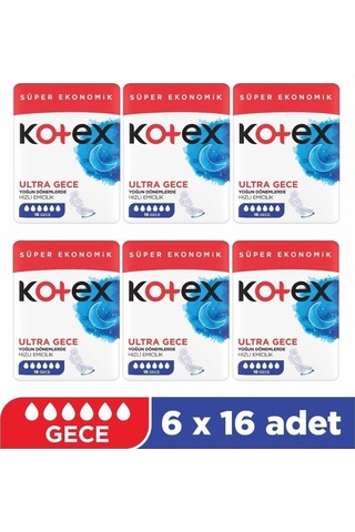 Kotex Ultra Quadro 16'lı Gece Hijyeni Ped 6 Adet