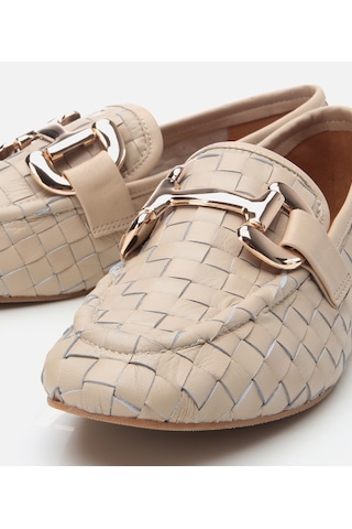 Hotiç Kadın Deri Bej Örgü Detaylı Tokalı Klasik Loafer 01ayh303950a310 Bej