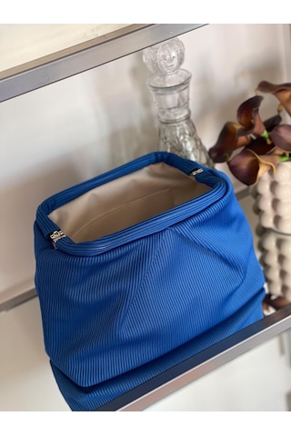 Parlak Mavi, Piliseli Çizgi Detaylı El Çantası Mavi