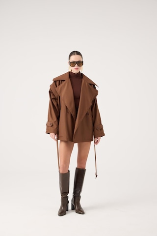 Holly Lolly Kemerli Oversize Kesim Sara Trençkot Kahve