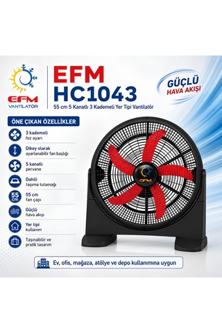 Efm Efm-hc1043 55 Cm 5 Kanatlı 3 Kademeli Yer Tipi Vantilatör