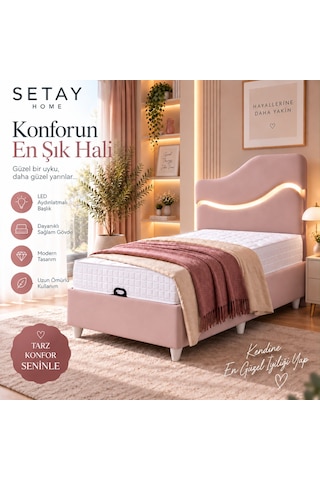 Setay İkili Baza Seti, Merry Ledli Tek Kişilik Baza Başlık Seti - Pembe 90 x 190