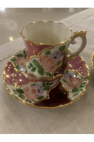 Fermato 4 Parça 2 Kişilik El Boyama Kahve Fincanı Çok Renkli