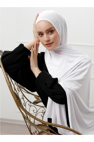 Şaless Likralı Penye Şal - Beyaz
