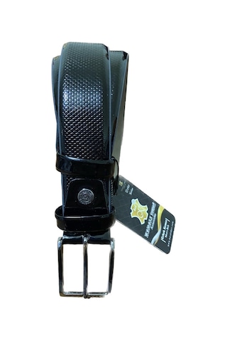 Karalı Erkek Siyah Rugan Takım Elbise Kemeri + Kartlık 2057-1-135 Cm 001