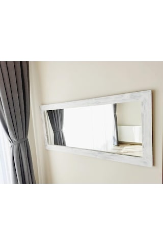 Dfn Wood Masif Ahşap Dikdörtgen Beyaz Dekoratif Duvar Salon Ofis Boy Aynası 130x60 Cm Çok Renkli