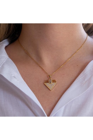 Çelik Kolye, Altın Kaplama Üçgen Kadın Kolye K-126 Altın