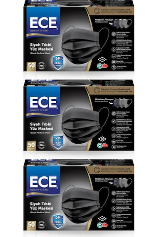 Ece Full Ultrasonik Meltblownlu Maske 50 x 3 150 Adet Siyah