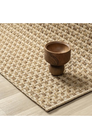 Düz Bej Kareli Hasır Dokuma Modern Halı - L667kabo Kahve
