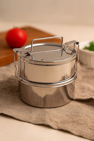 Lunchbox Paslanmaz Çelik Sefertası 2 Li Kilitli Yemek Kabı, Okul & İş İçin İdeal No:2 Gri