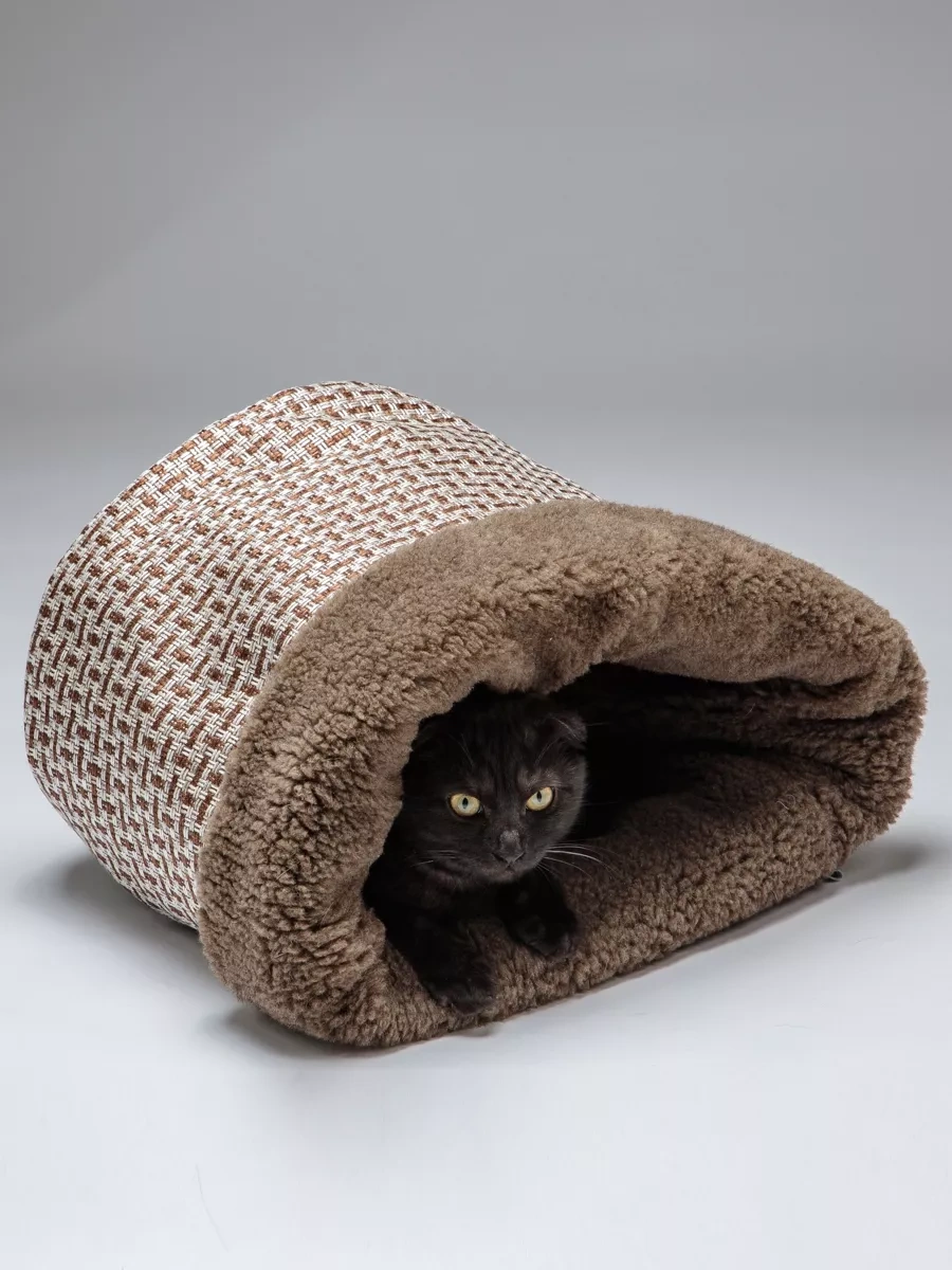 Patnıca Kedi Ve Köpekler İçin Koyun Postu 45 Cm Ahşap Yuva, Yatak Ve Tünel 200755529