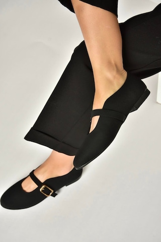 Fox Shoes Y820650204 Siyah Kumaş Toka Detaylı Şık Babet Siyah