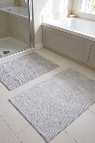 Raschel Carpet Premium Seri Özel Kaymaz Taban Banyo Paspası 2'li Set 50x60 Ve 60x100 Gümüş
