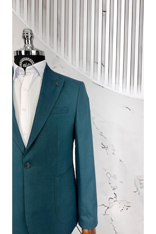 Dupont Classics Dupont Erkek Slim Fit 6 Drop Sivri Yaka Torba Cep Çift Yırtmaç Takım Elbise Turkuaz