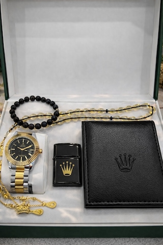 Elifin Işığı Premium Lüks Saat & Aksesuar Seti Gold & Siyah Şıklık Metalik Gri