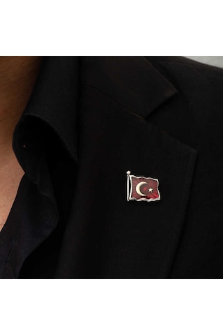 925 Ayar Gümüş Türk Bayrağı Rozet Çok Renkli 06988891