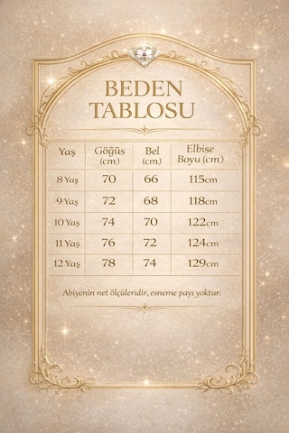 Chaton D'or Kız Çocuk Abiye Krem Manoray Kumaş Çapraz İp Bağlamalı Askı Çiçek Detaylı Uzun Abiye Elbise 8-12 Yaş Krem