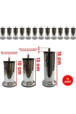 Ademkocplastik 10 - 12 - 15 Cm Metal Krom Baza Koltuk Kanepe Sehpa Ayağı 12 Adet