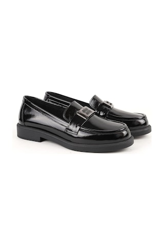 Libero Kadın Loafer Günlük Hakiki Deri Parlak Rugan Metal Toka Detaylı Maskülen Esnek Kauçuk Taban L061.528 Siyah