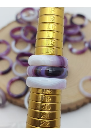 Akik Taşı Yüzük Mor Beyaz Alacalı 6mm Kalınlık 59954 Bakır
