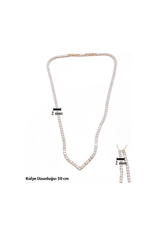 Altın Kaplama Rose Zirkon Taşlı Su Yolu Kadın Set Set-145 Altın