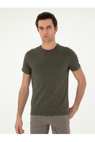 Haki Slim Fit Bisiklet Yaka Merserize Basic T-shirt Yeşil
