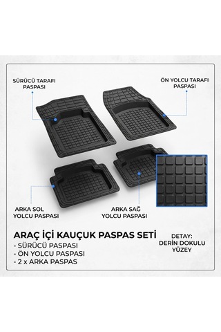 Bay Araç İçi Paspas Seti - 4'lü Set - Karışık Desenler - Kauçuk - Kaymaz Yüzey Najmaddin