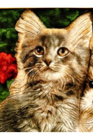 İran El Dokuması Tablo Halı Kedi & Köpek Ebat : 58cm X 38 Cm Çok Renkli