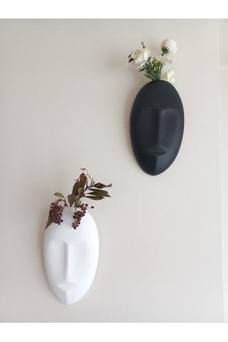 Dekoratif 2'li Yüz Duvar Vazosu, Duvar Süsü ,heykel Aksesuar Siyah Beyaz