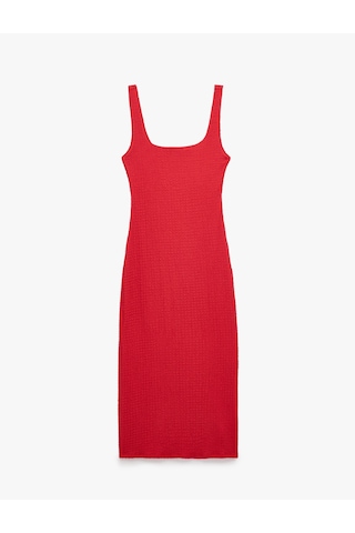 Koton Koton X Sibil Çetinkaya - Kare Yaka Kalın Askılı Bodycon Uzun Kalem Elbise Kırmızı 6sak80080uk