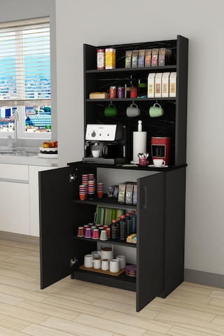Asra Trend Kahve Köşesi KAHVE01 %100 MDF Çok Amaçlı Mutfak Dolabı Antrasit - Royal Mermer