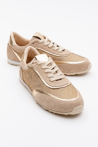 Luvishoes Luvi Shoes Bonia Bej Süet Altın Taşlı Hakiki Deri Kadın Spor Ayakkabı Bej-süet Bej