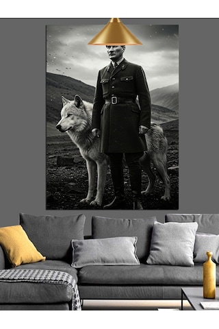 Mustafa Kemal Atatürk Ve Kurt Dekoratif Kanvas - Mdf Ahşap Tablo