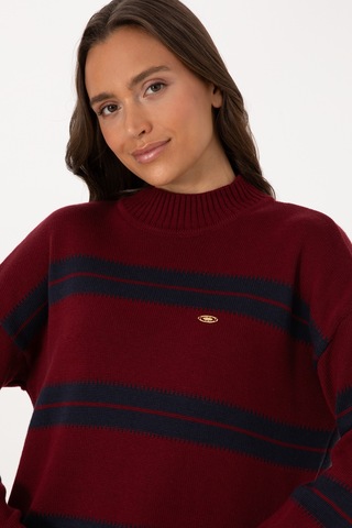 U.S. Polo Assn. Kadın Bordo Balıkçı Yaka Çizgili Kazak 50314666-VR014