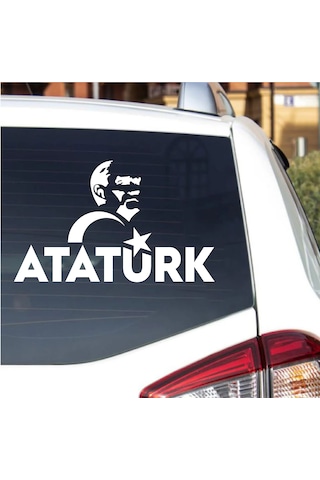 Atatürk Ve Ay Yıldız Sticker - Araba Oto Motosiklet Karavan Araç Cam Sticker - 00347 20x12 Cm