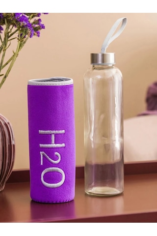 H2o Kadife Kılıflı Cam Matara 600 Ml - Renk Seçenekli Çok Renkli