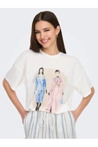 Only Onlmelina S/s Ladies Top Box Jrs Kadın T-shirt 15342876 Ekru